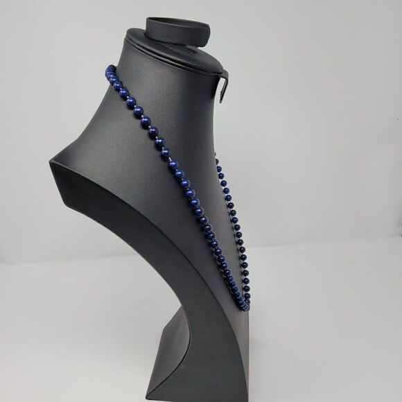 Navy Blue Chocker Style Plastic Faux Pearl Beaded Necklace Layering Simple - Picture 10 of 10